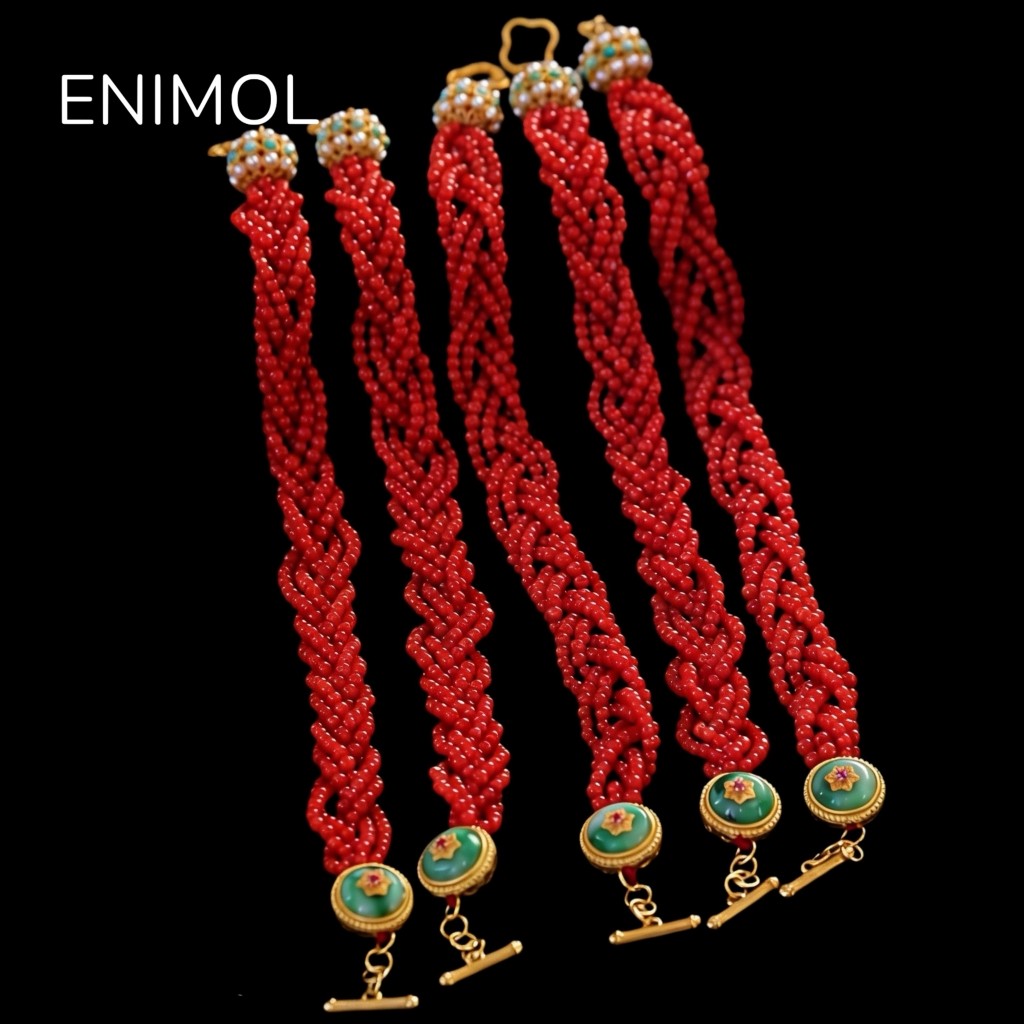 ENIMOL意大利沙丁珊瑚手工编织6股女国风手链925银配多宝气质百搭,珠宝/钻石/翡翠,珊瑚,淘宝优惠券,粉丝福利购,淘宝优惠卷