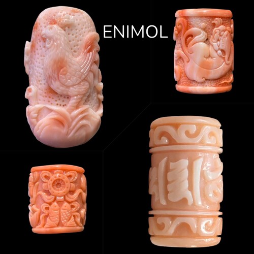 ENIMOL红珊瑚雕刻桶珠吊坠天通孔