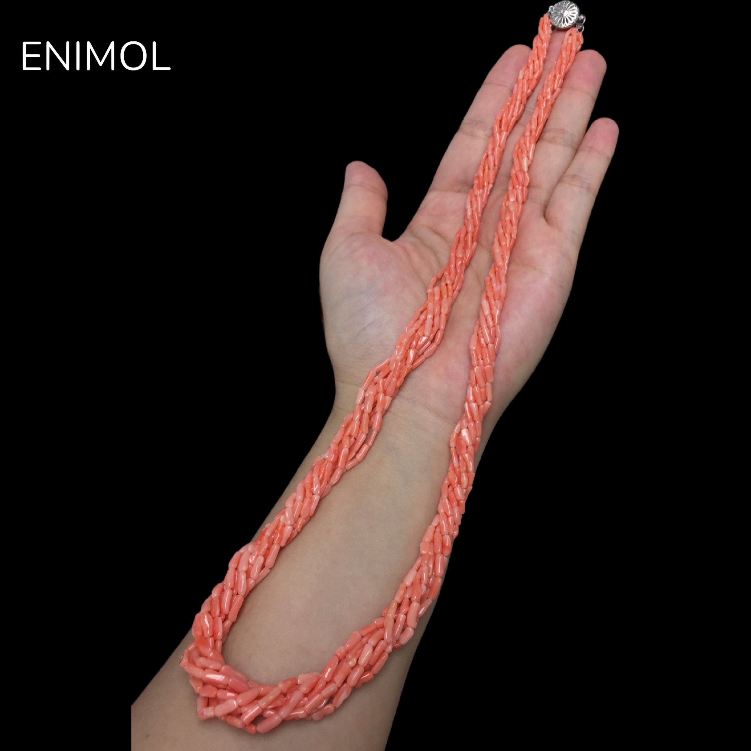 ENIMOL台湾天然MOMO深水粉红珊瑚有机宝石小直管8股编织女款项链,珠宝/钻石/翡翠,珊瑚,淘宝优惠券,粉丝福利购,淘宝优惠卷
