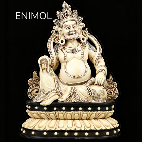 ENIMOL香港撤柜仿古老工猛犸象牙雕刻 黄财神摆件 高19cm 宽13cm