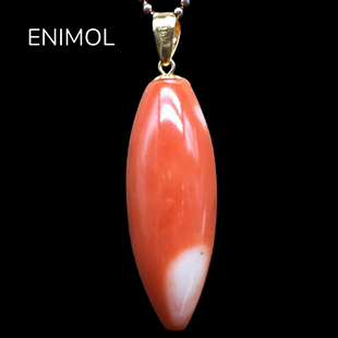 ENIMOL台湾MOMO莫莫天然珊瑚吊坠椭圆形橙红色有机宝石项链女挂件
