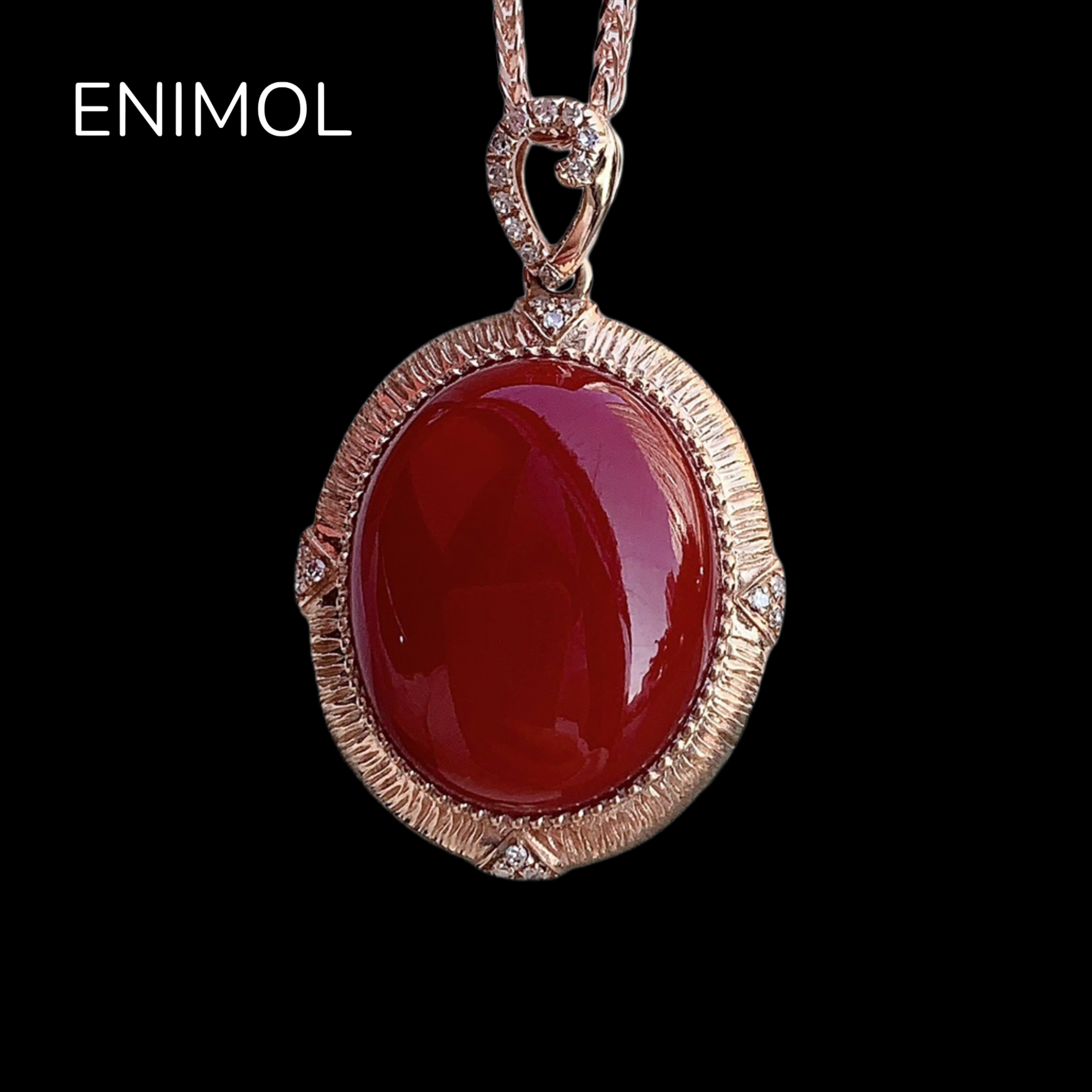 ENIMOL日本aka阿卡珊瑚牛血色蛋面女吊坠 18k金钻石镶嵌 轻奢百搭,珠宝/钻石/翡翠,珊瑚,淘宝优惠券,粉丝福利购,淘宝优惠卷