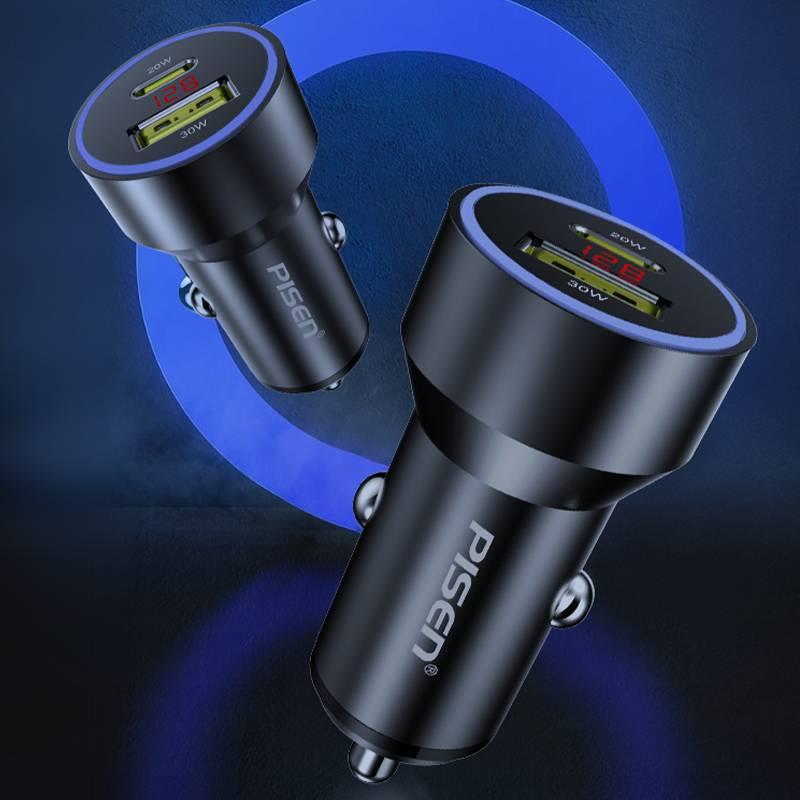 品胜 车载充电器数显金属苹 果30w+C口通用双口专用迷你 车充