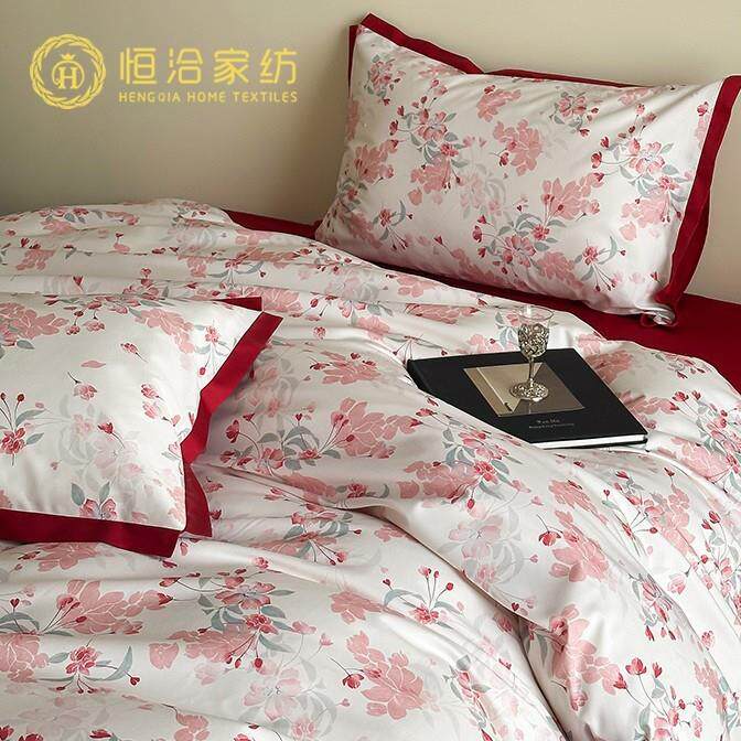 浪漫婚庆澳棉全棉四件套唯美花卉数码印花纯棉结婚红色被套床品