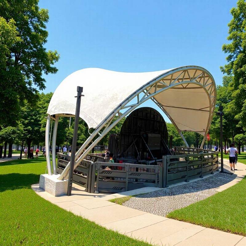 户外舞台商业广场张拉膜遮阳棚膜结构景观棚安装PVC膜布防雨顶棚