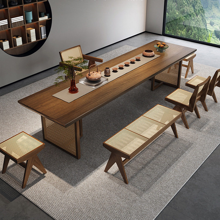 新中式实木茶桌古典侘寂风藤面泡茶台客厅商务会客大板茶桌椅组合,住宅家具,家用茶台/茶桌,淘宝优惠券,粉丝福利购,淘宝优惠卷