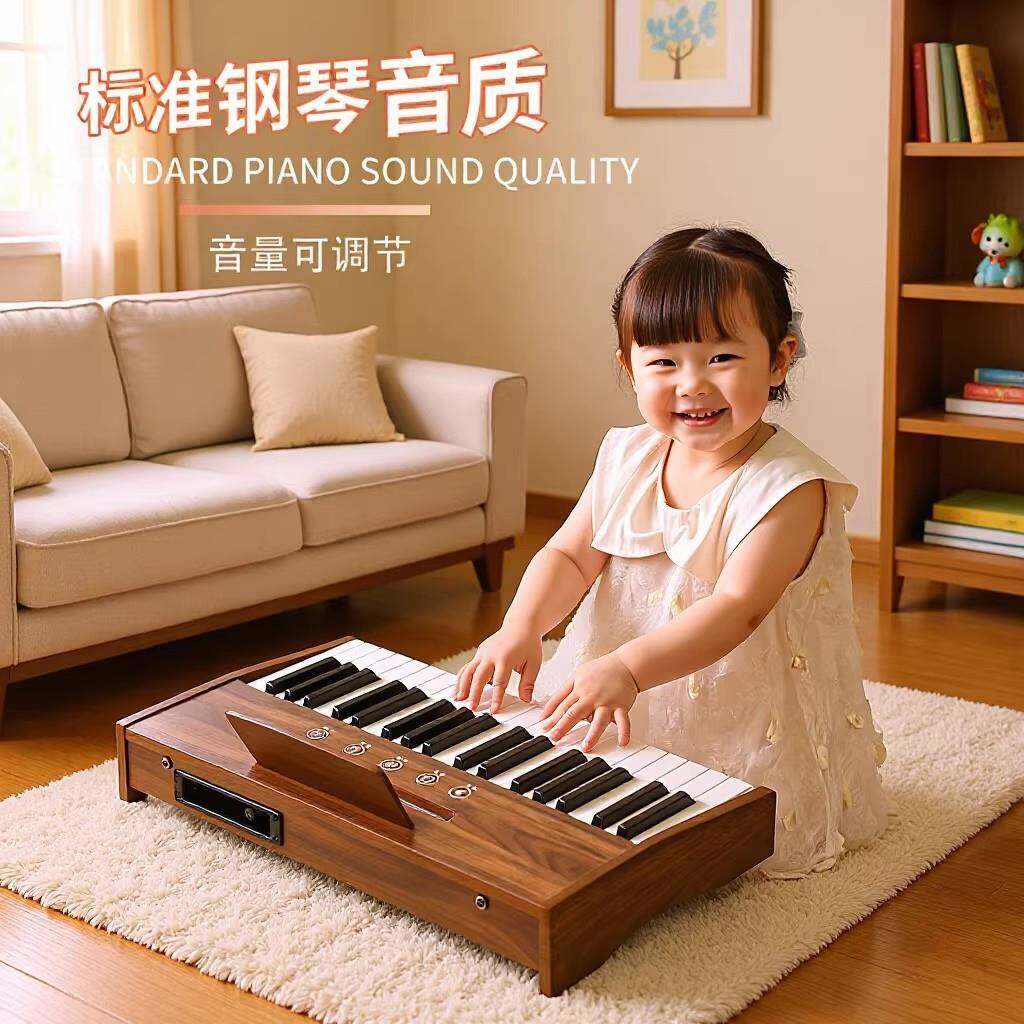3-8岁亮灯跟弹小钢琴初学者启蒙钢琴触摸面板儿童木质电子琴37键