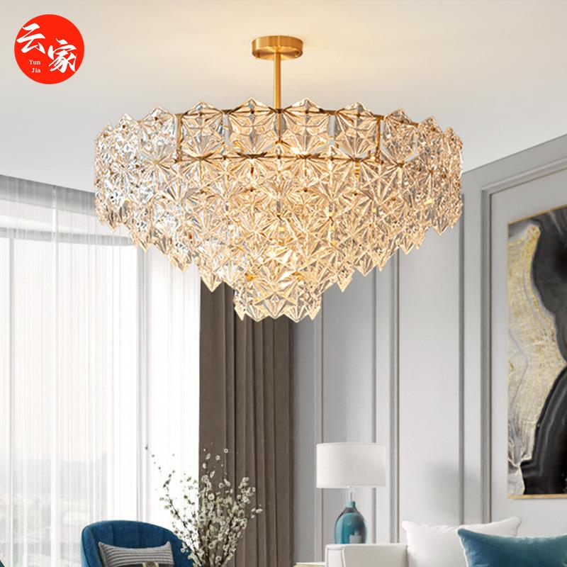 轻奢风全铜水晶玻璃法式吊灯餐厅装饰后现代简约大气艺术客厅灯
