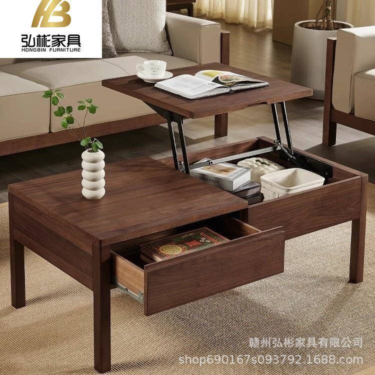 多功能升降茶几餐桌一体两用折叠小户型客厅家用全实木储物茶几