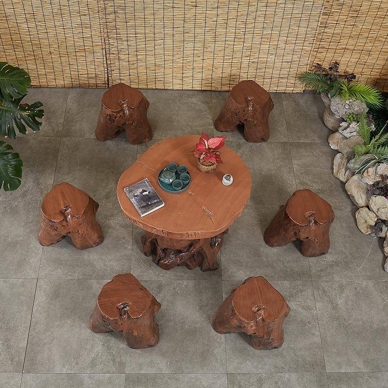 阳台树桩桌椅树脂户外休闲四件套组合小茶几简约室外庭院仿实木桌