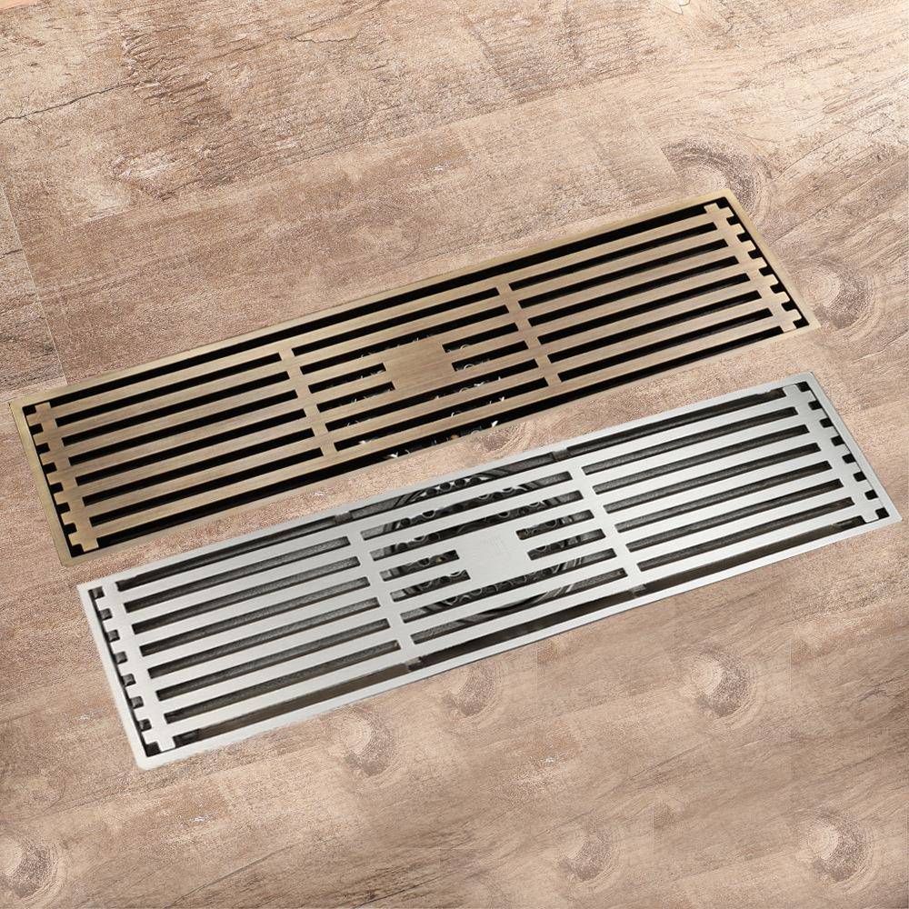 HIDEEP 82*300mm长方形网面卫生间铜拉丝青古铜地漏HIDL085