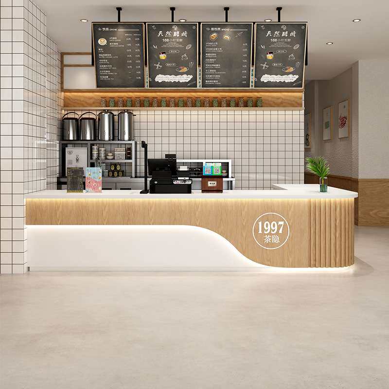 奶茶店吧台甜品蛋糕水果店转角一体收银台咖啡厅健身房前台接待台