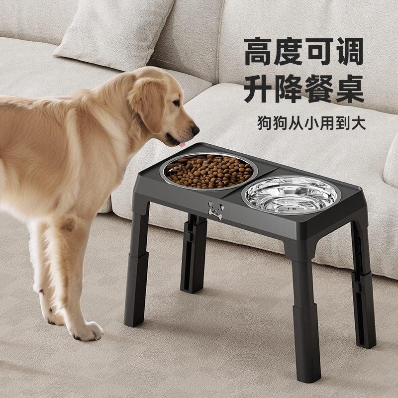宠物不锈钢升降狗碗可调节高度狗盆双碗中大型犬狗碗可折叠喂食碗