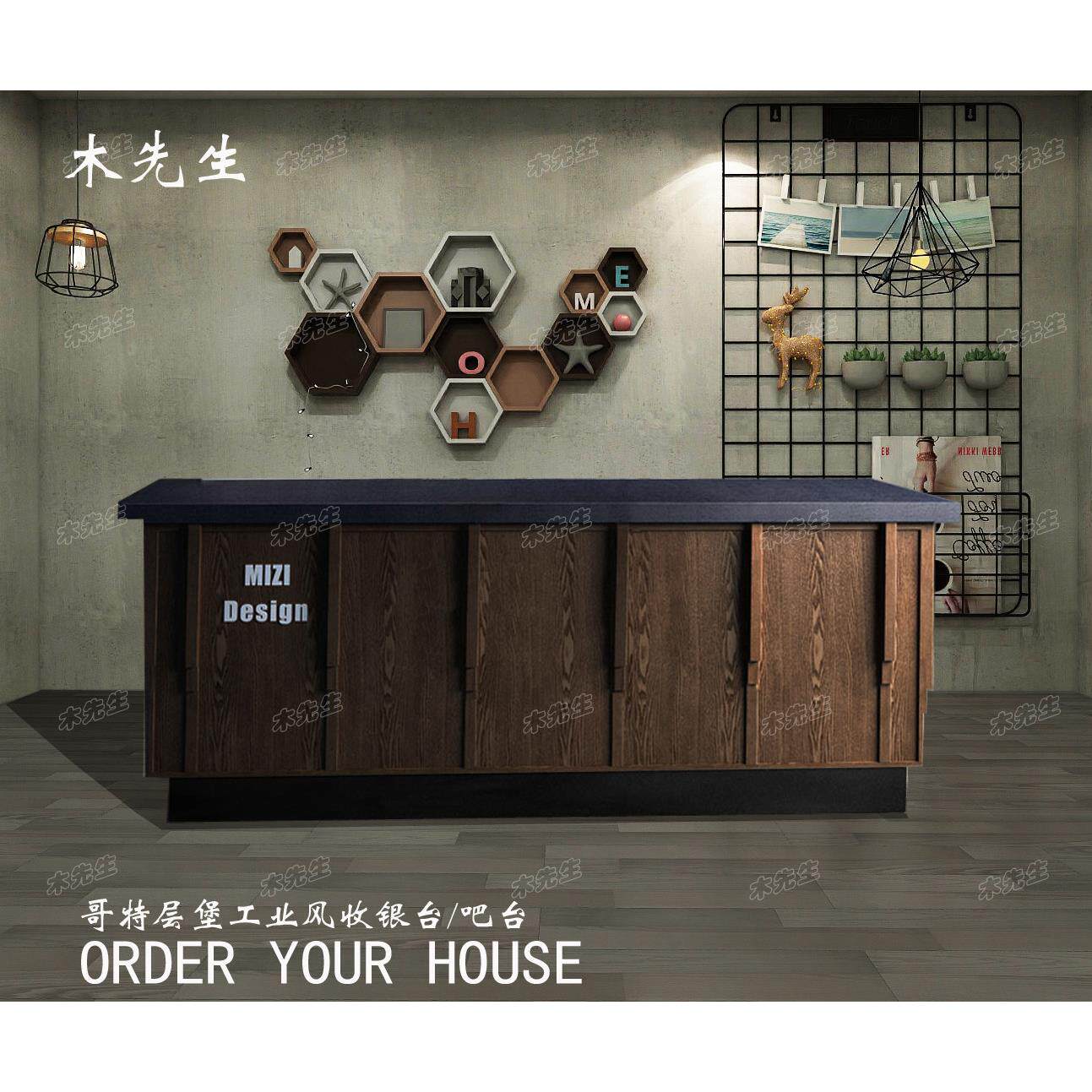 公司前台收银台覆古中式服装店简约现代吧台1.2米欧式转角柜台桌