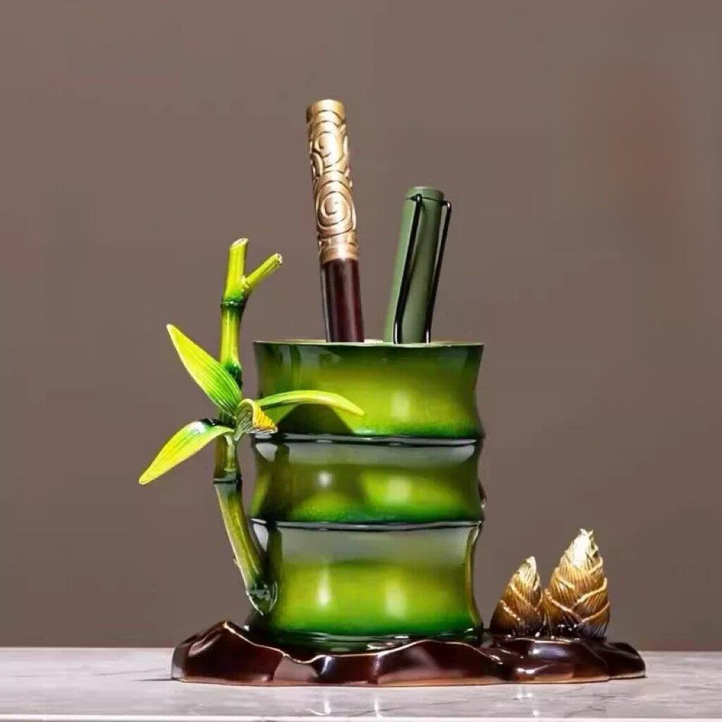 办公室纯铜定制笔筒教师节节谢师礼礼物高档竹文化桌面摆件高升