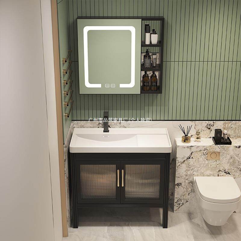 小户加厚太空铝落地阳台浴室柜组合套装一体陶瓷盆法式复古风智能