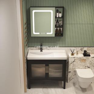 小户加厚太空铝落地阳台浴室柜组合套装一体陶瓷盆法式复古风智能