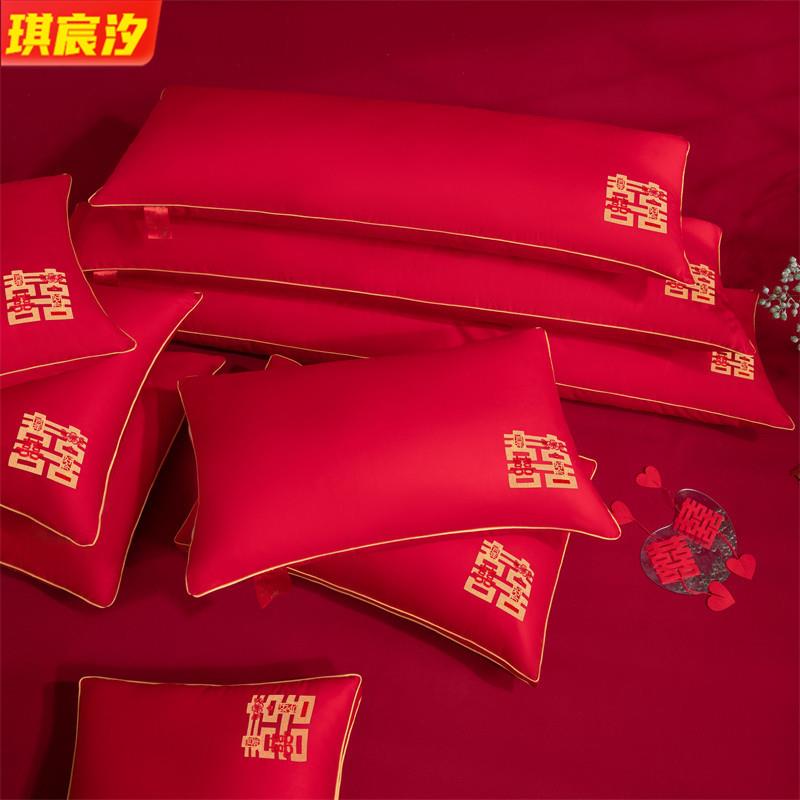 新款大红结婚喜庆全棉枕芯新人婚庆舒适枕多规格单人双人长枕头芯