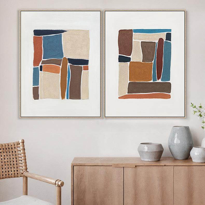 源头厂家现代简约抽象装饰画 几何色块民宿壁画客厅挂画