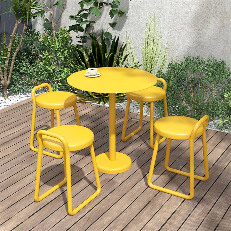 室外庭院桌椅组合奶茶店户外休闲铁艺小圆桌露天防水防晒一桌二椅