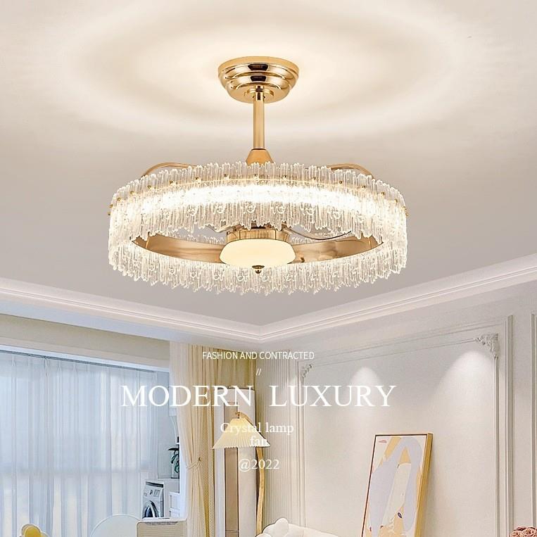 轻奢厂家直销客厅吊灯风扇灯吊扇灯现代简约摇头水晶卧室餐厅2024