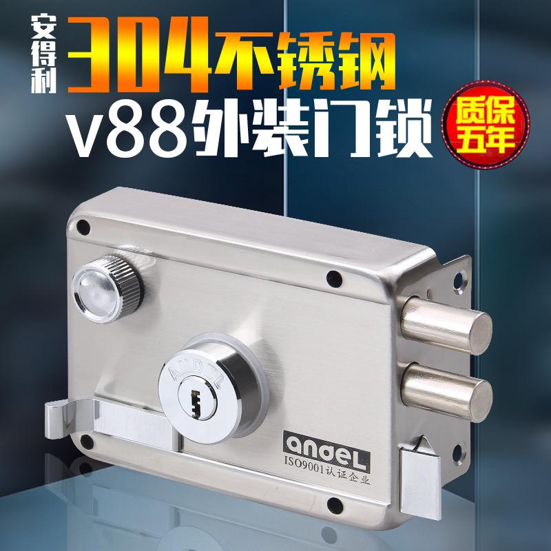 安得利家用老式外装门锁防盗门锁通用型304不锈钢大门铁门木门锁