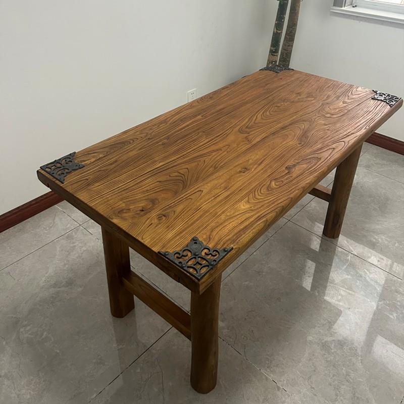 复古风化老榆木茶桌实木怀旧民宿茶台自然纹理客厅酒店长条泡茶桌