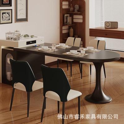 法式复古岩板岛台餐桌一体小户型可伸缩高端家用中岛泡茶吃饭桌子