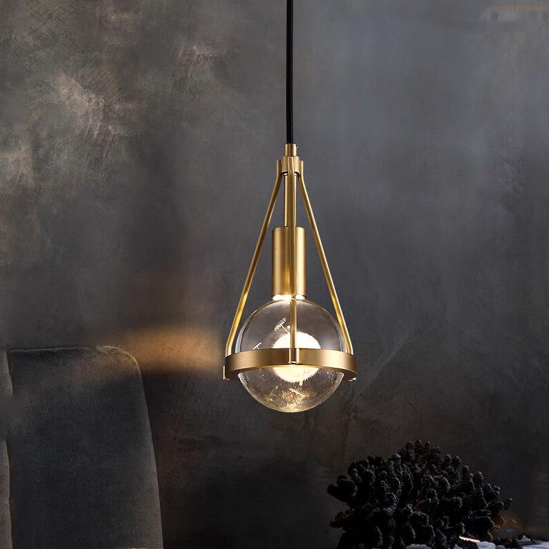 卧室床头吊灯轻奢现代简约餐厅吧台创意蒲公英水晶全铜单头小吊灯