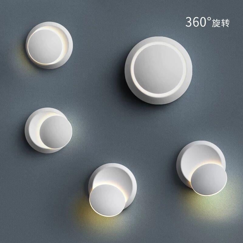 LED壁灯360度旋转圆形床头月食壁灯过道灯背景墙楼梯装饰110V