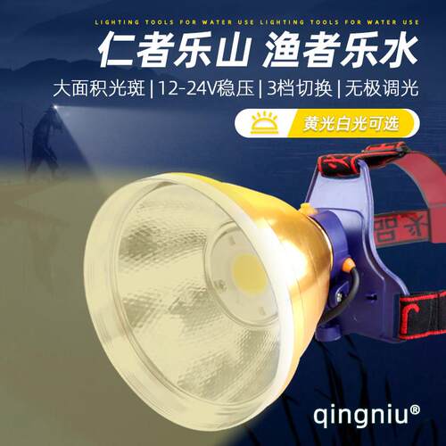 12 24V头灯户外头戴式黄光白光LED强光超亮大光圈泛光散光208聚光