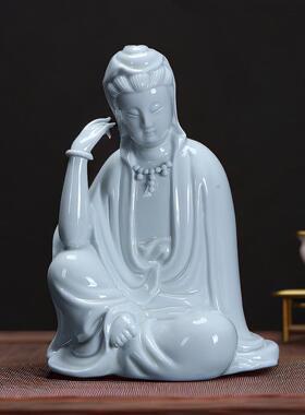 古玩贺朝宗明清古典德化陶瓷摆件小佛像坐像白瓷自由观音装饰收藏