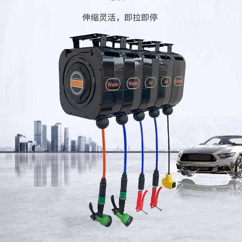 思镒自动伸缩卷管器PU夹纱管水电气鼓泡沫鼓多管组合使用卷盘软管