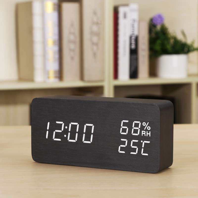时尚LED创意闹钟 夜光静音电子表学生床头钟卧室座钟台钟温湿度计