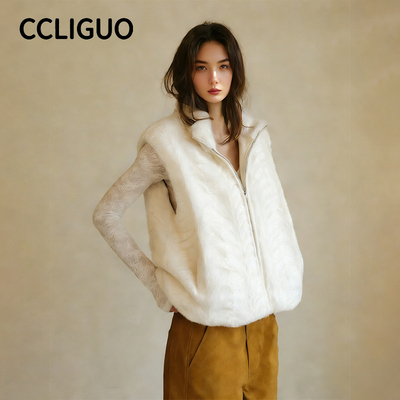 金叶貂 仿水貂皮毛一体毛毛马甲