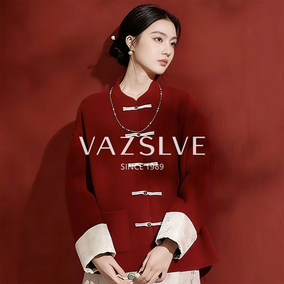 CCLIGUO新中式中国风时尚保暖双面呢羊毛外套