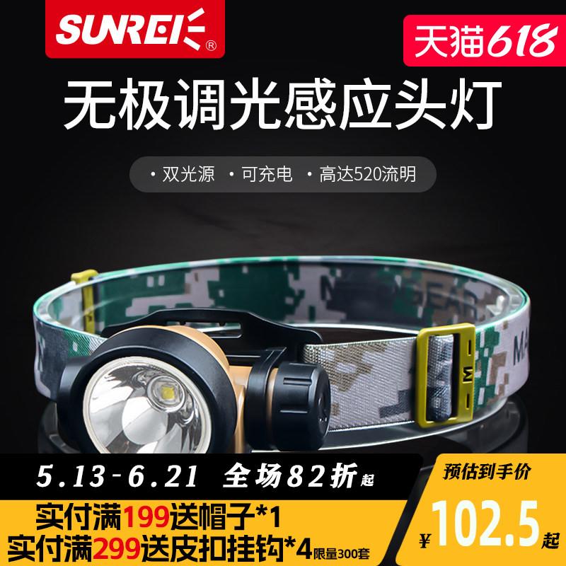 山力士无极调光感应头灯钓鱼专用 led夜钓灯强光钓鱼灯充电头戴式