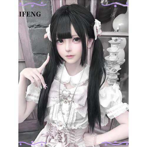 【黑蔷薇】假发女蕾系Lolita黑长直发齐刘海日常公主切jk全头套式