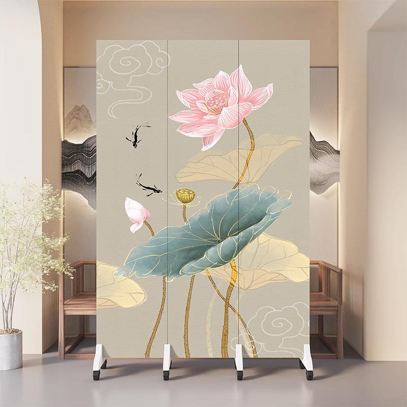 荷花屏风隔断客厅现代简约办公室折叠移动遮挡家用屏风入户正对门