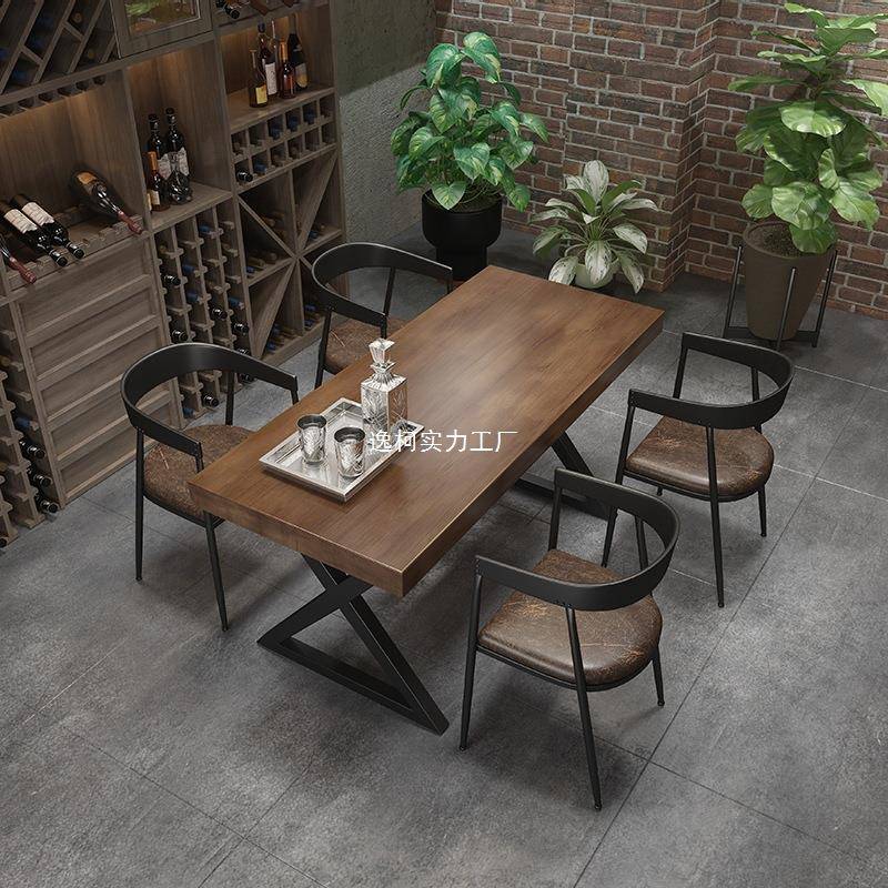 复古工业风清吧网红餐饮桌椅组合奶茶店酒吧餐厅咖啡烧烤铁艺桌子