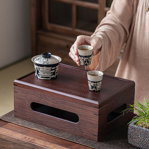 竹制茶具收纳盒多宝盒置物放置茶杯茶壶轻便茶柜杂物储物茶盘茶台