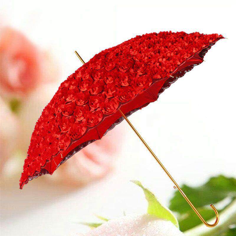 婚庆用品结婚用红雨伞新娘伞出门出嫁蕾丝边刺绣长柄复古中式其它