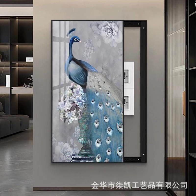 现代轻奢孔雀玄关电表箱装饰画大尺寸配电箱遮挡别墅高端大气挂画