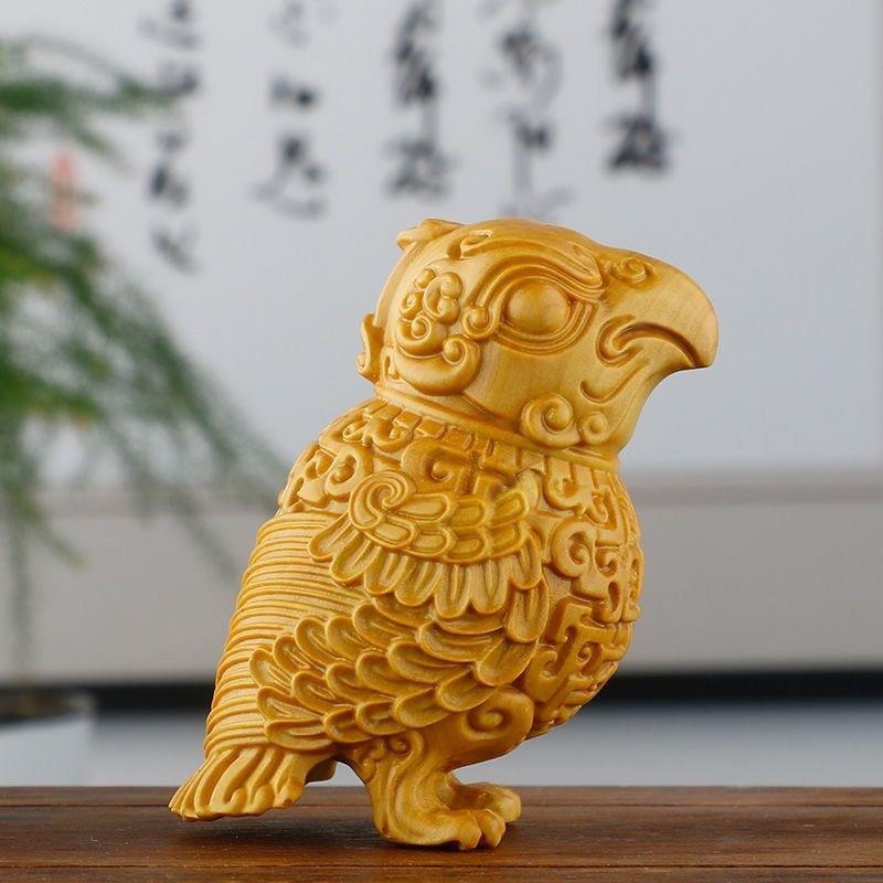 黄杨木雕子乍弄鸟尊摆件实木雕刻鸟类工艺品青铜鸟手把件桌面茶宠