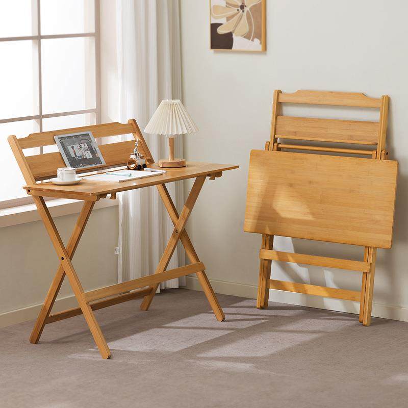 实木折叠书桌学生家用电脑桌卧室免安装床边学习小桌子简易办公桌