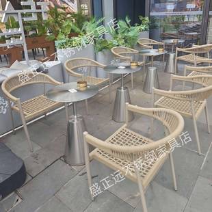 淡马茶坊桌椅组合桌椅不锈钢茶几甜品奶茶小吃店喜茶商用小圆桌椅