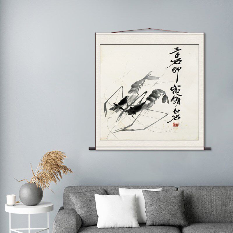 齐白石斗方挂画卷轴画丝绢画宣纸国画