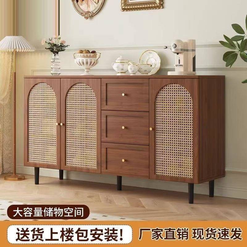 田园风法式餐边柜现代简约藤编储物柜家用餐厅茶水柜厨房收纳橱柜