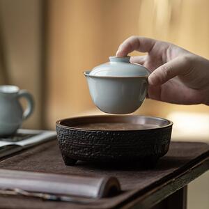 观岚汝窑手抓二才盖碗开片可养小号防烫泡茶碗复古冰裂釉单个陶瓷