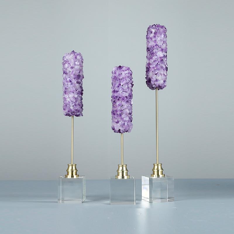 现代摆件天然水晶石铜花摆件客厅玄关样板房家居软装饰品